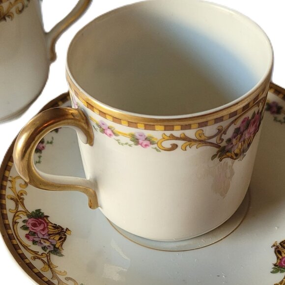 Bernardaud Limoges Demitasse Cups & Saucer Porcelain Pink Rose Gilded - Picture 3 of 11